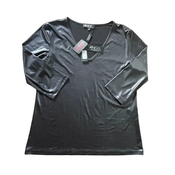 NWT Angel Apparel Bellezza Velvet 3/4 Sleeve Lightweight Top Blouse Black Medium - Picture 1 of 10